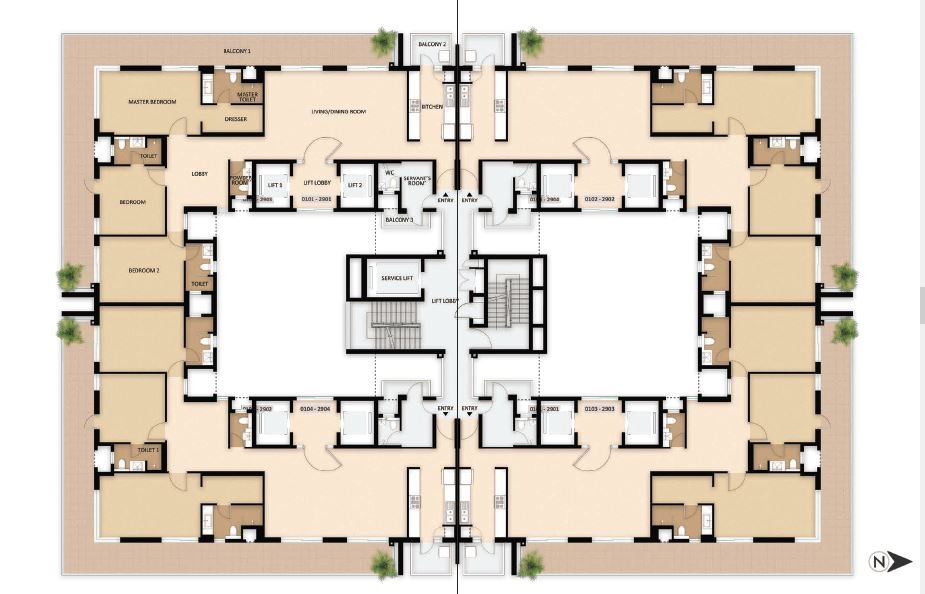 Mahindra Luminare Floor Plan 3BHK