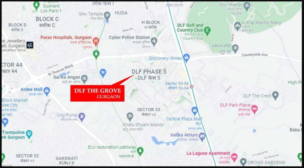 DLF The Grove Phase 5, Sector-54 Gurgaon location map